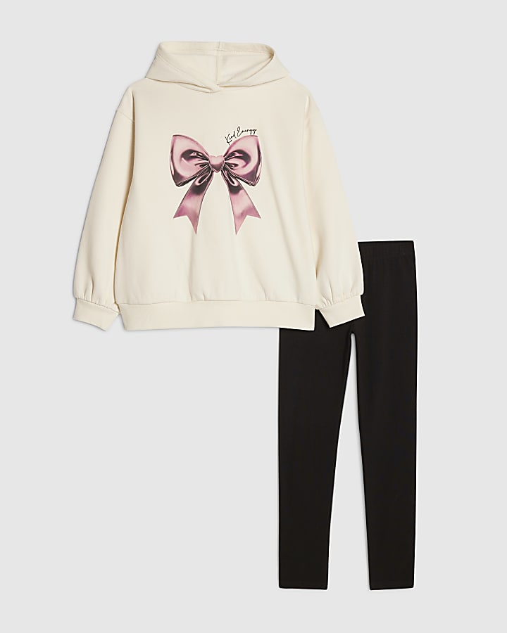 ragazze crema di prua felpa e leggings set