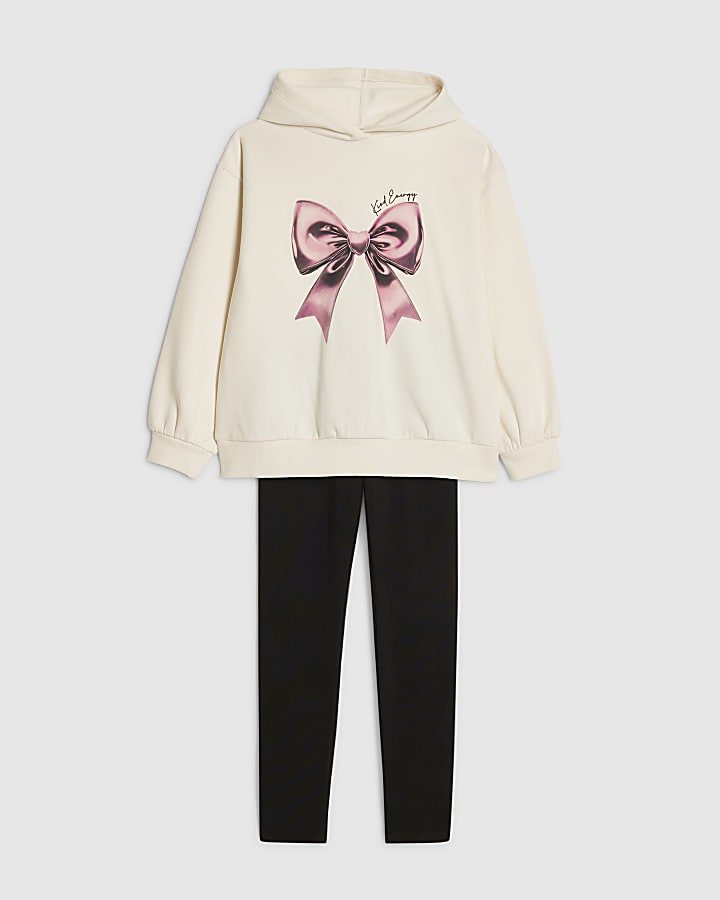 ragazze crema di prua felpa e leggings set