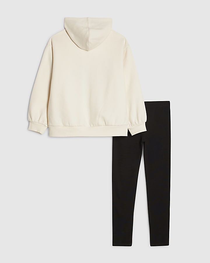 ragazze crema di prua felpa e leggings set