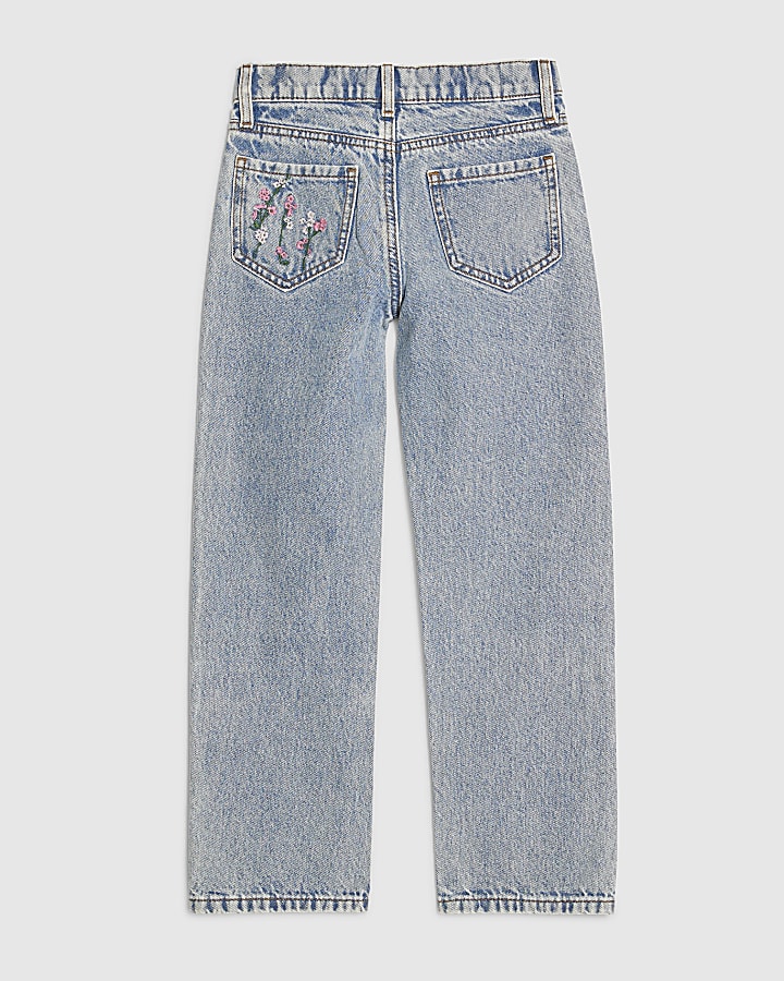 ragazze rosa floreale ricamato dritto jeans