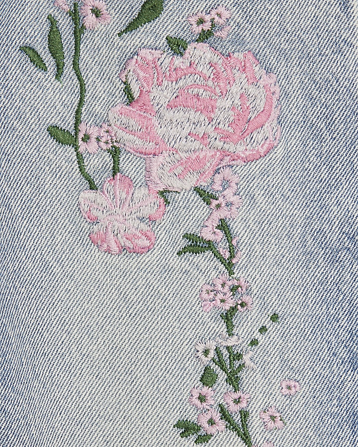 ragazze rosa floreale ricamato dritto jeans
