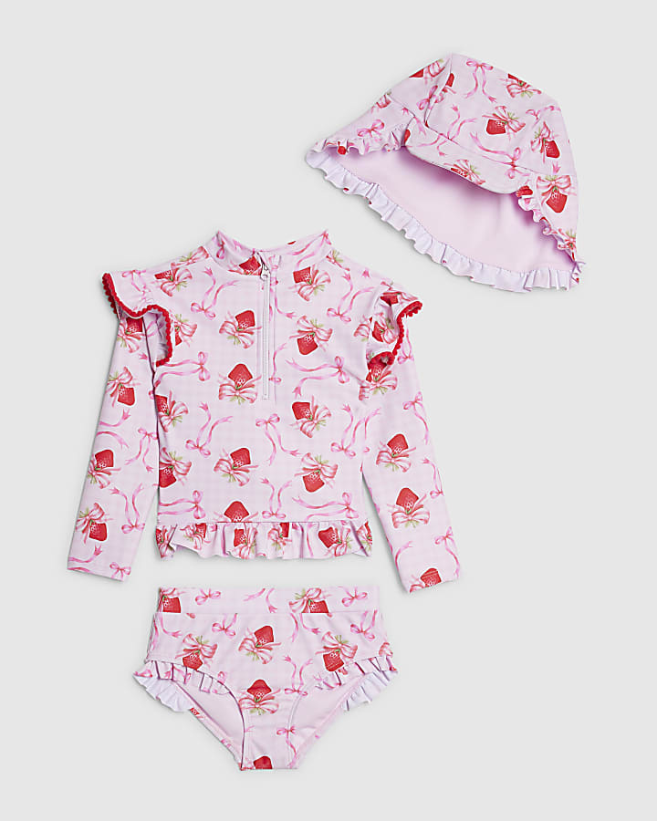 mini ragazze rosa fragola bow bikini set