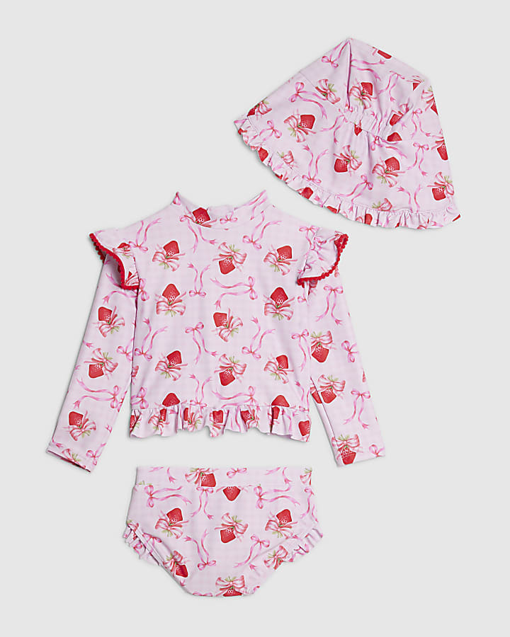 mini ragazze rosa fragola bow bikini set