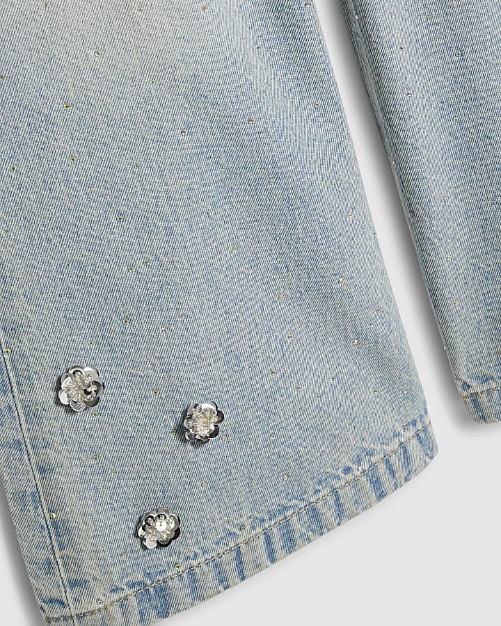 ragazze denim blu impreziosito gilet set