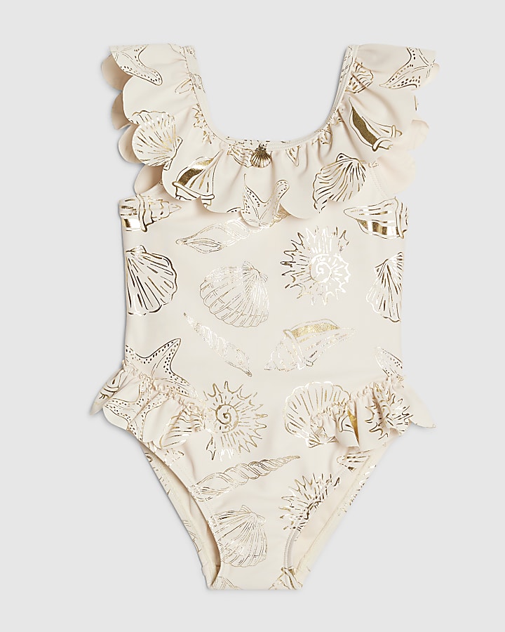 mini ragazze crema di lamina doro shell costume da bagno