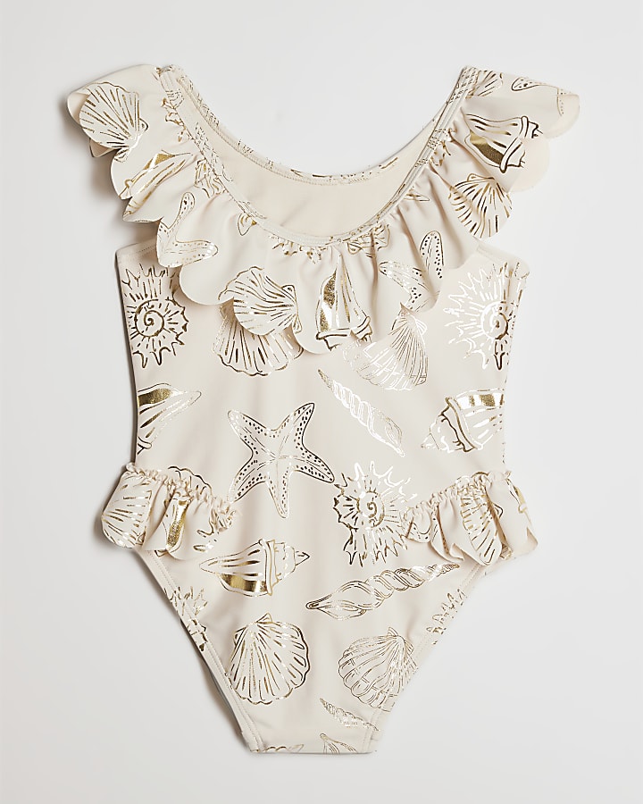 mini ragazze crema di lamina doro shell costume da bagno