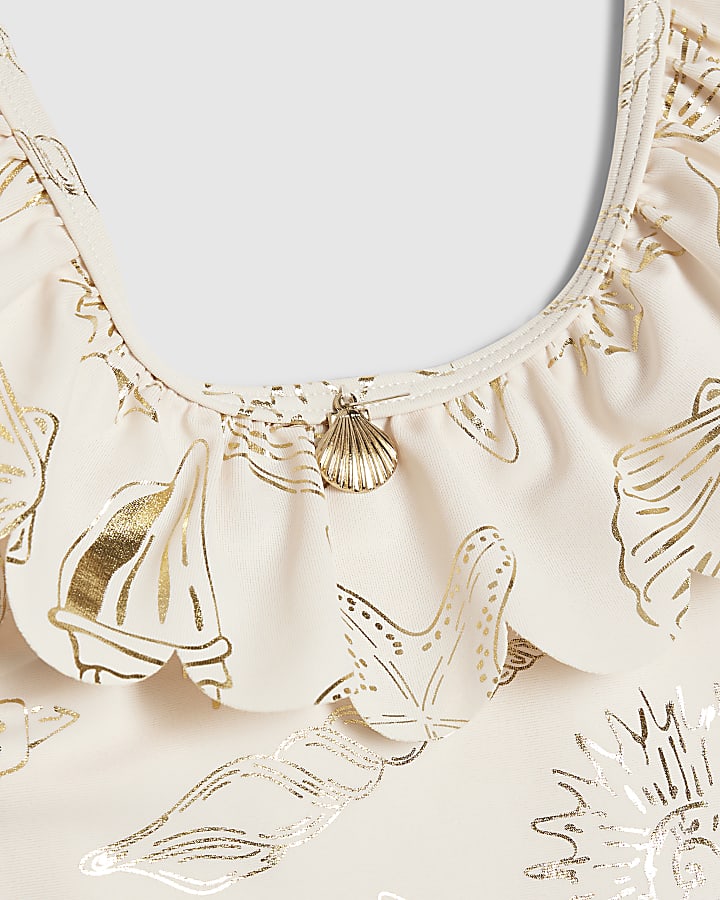 mini ragazze crema di lamina doro shell costume da bagno