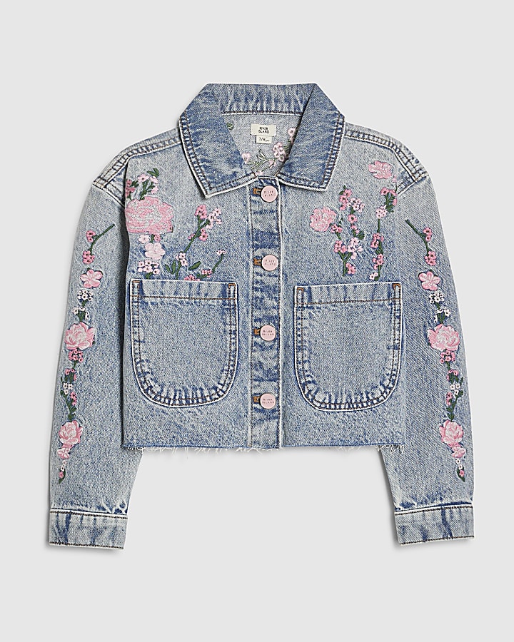 ragazze blu rosa floreale giacca di jeans