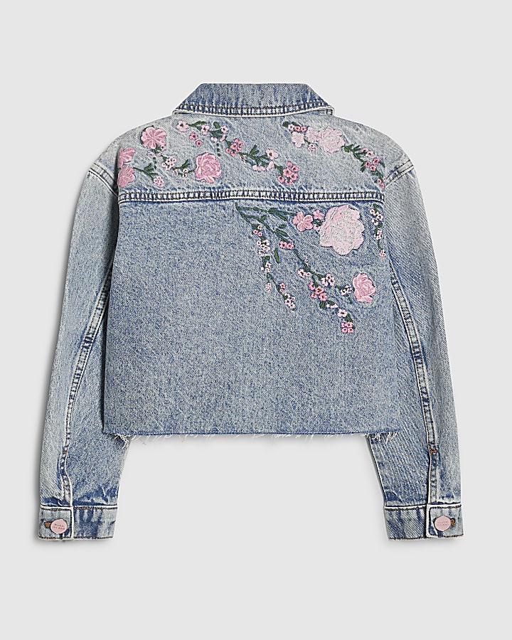 ragazze blu rosa floreale giacca di jeans