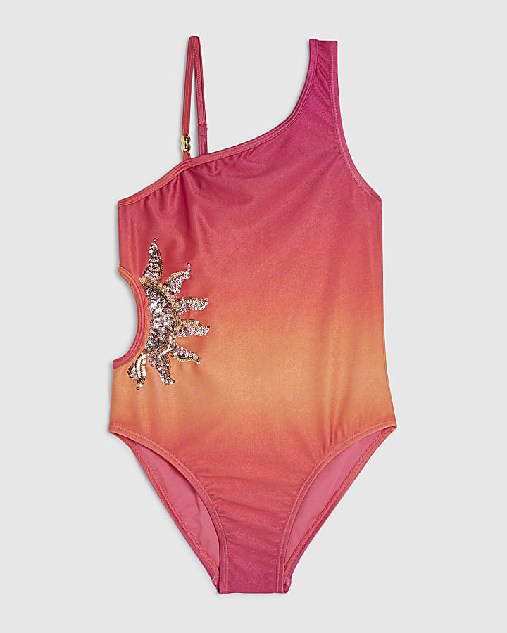 ragazze arancione ombre paillettes sole costume da bagno