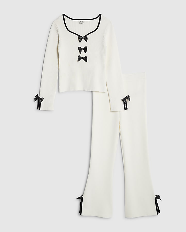 ragazze crema di prua pantalone