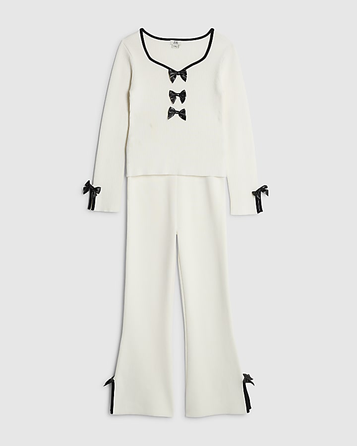 ragazze crema di prua pantalone