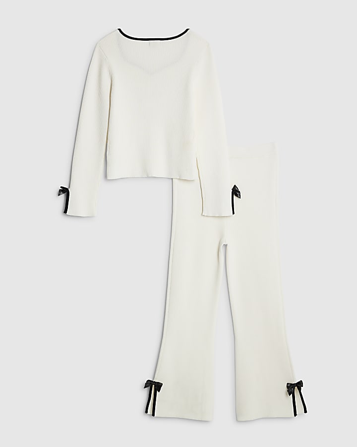 ragazze crema di prua pantalone