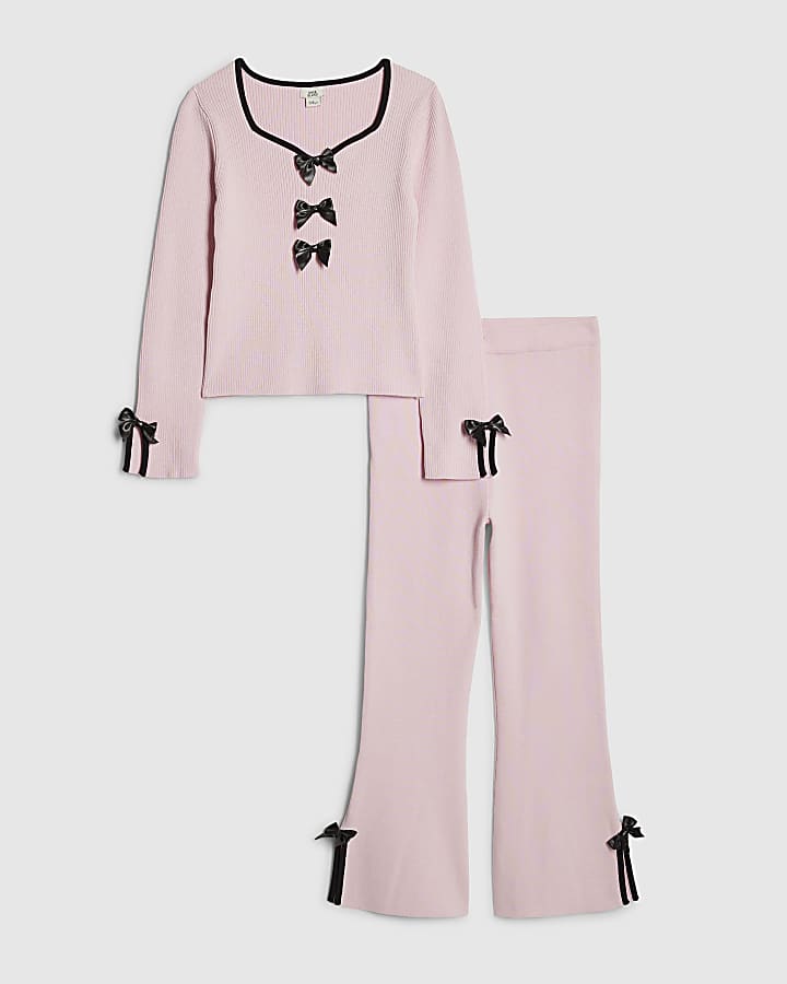 ragazze fiocco rosa top e pantaloni set