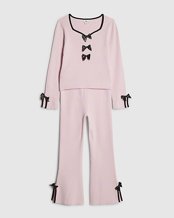 ragazze fiocco rosa top e pantaloni set