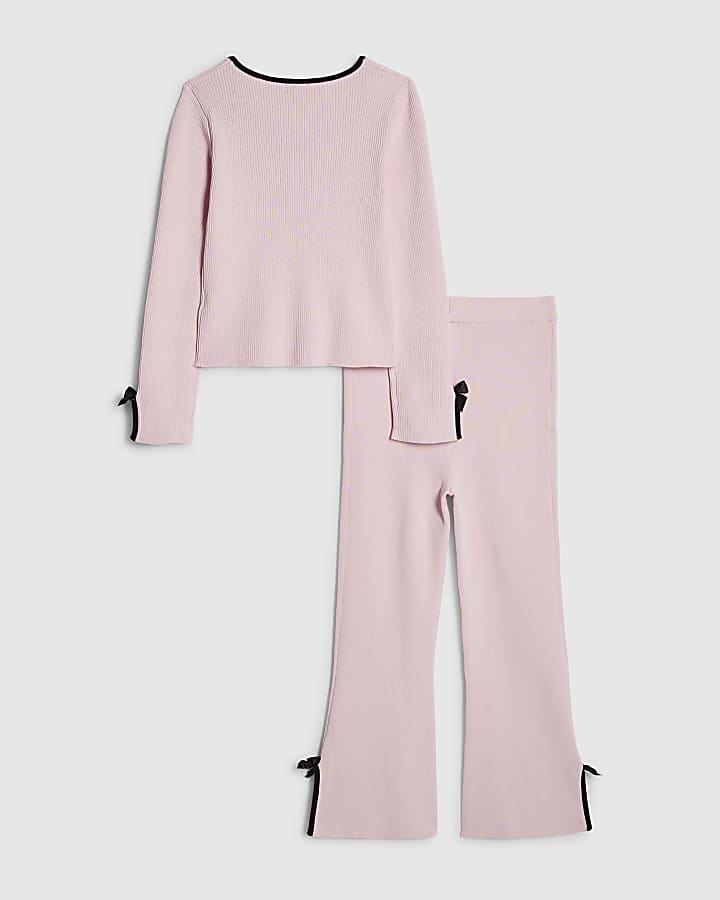 ragazze fiocco rosa top e pantaloni set