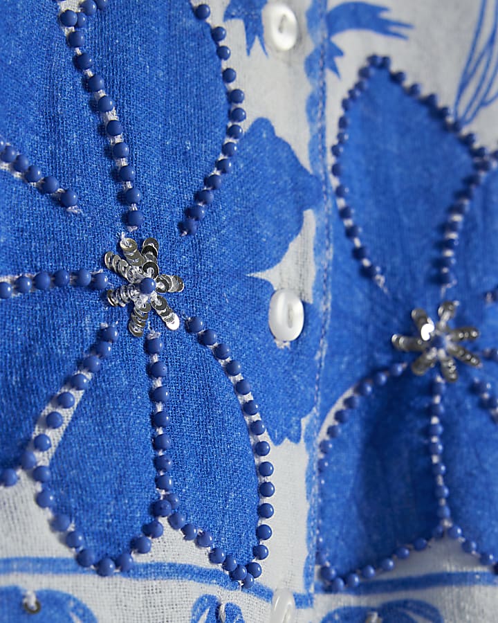ragazze blu stampa tropicale parrot shirt set