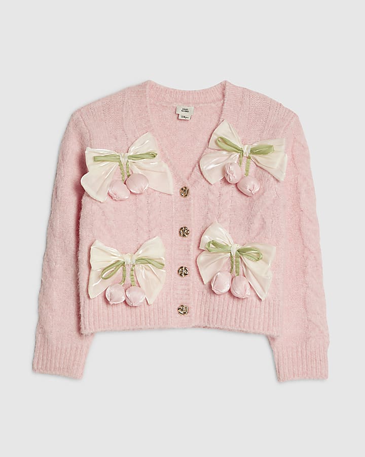 ragazze fiocco rosa fiore cardigan