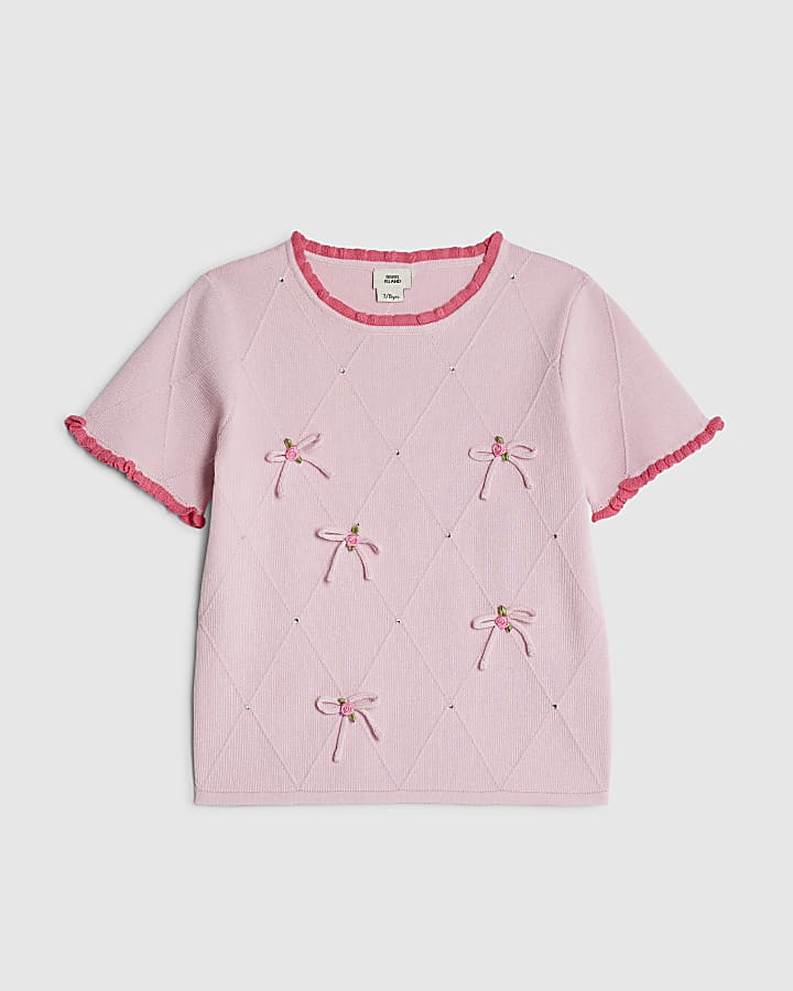 ragazze rosa fiocco diamante maglia top