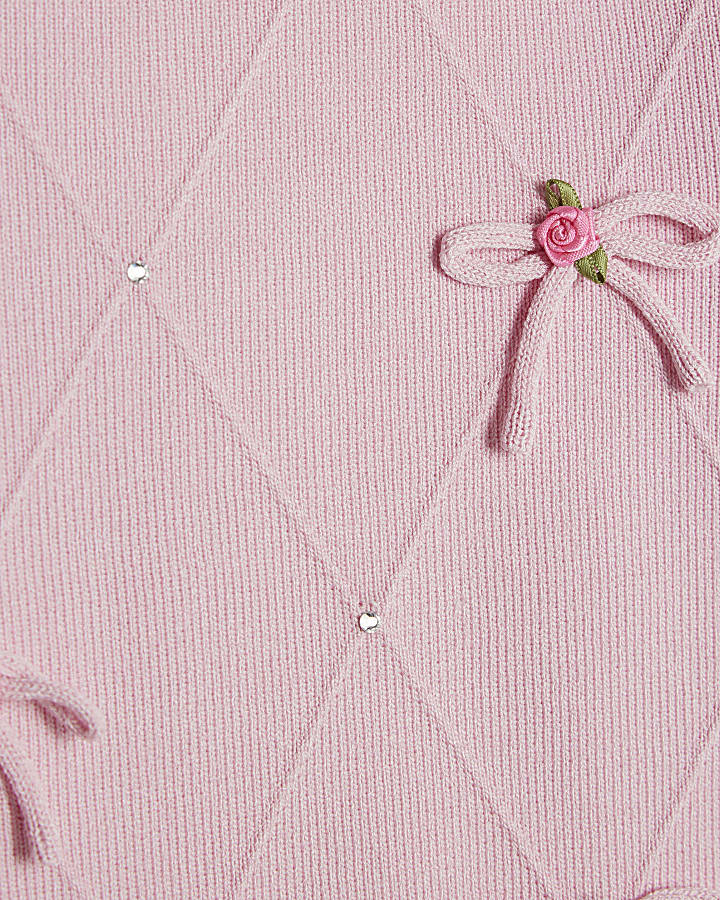ragazze rosa fiocco diamante maglia top