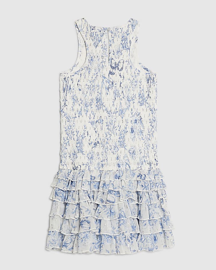 ragazze blu floreale chiffon orlo abito