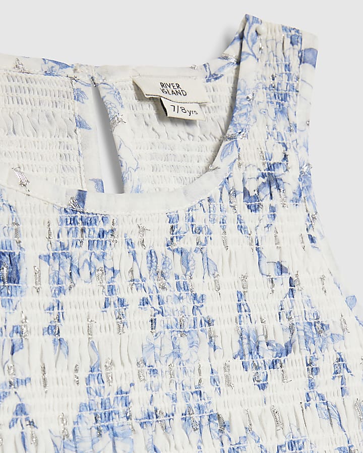 ragazze blu floreale chiffon orlo abito