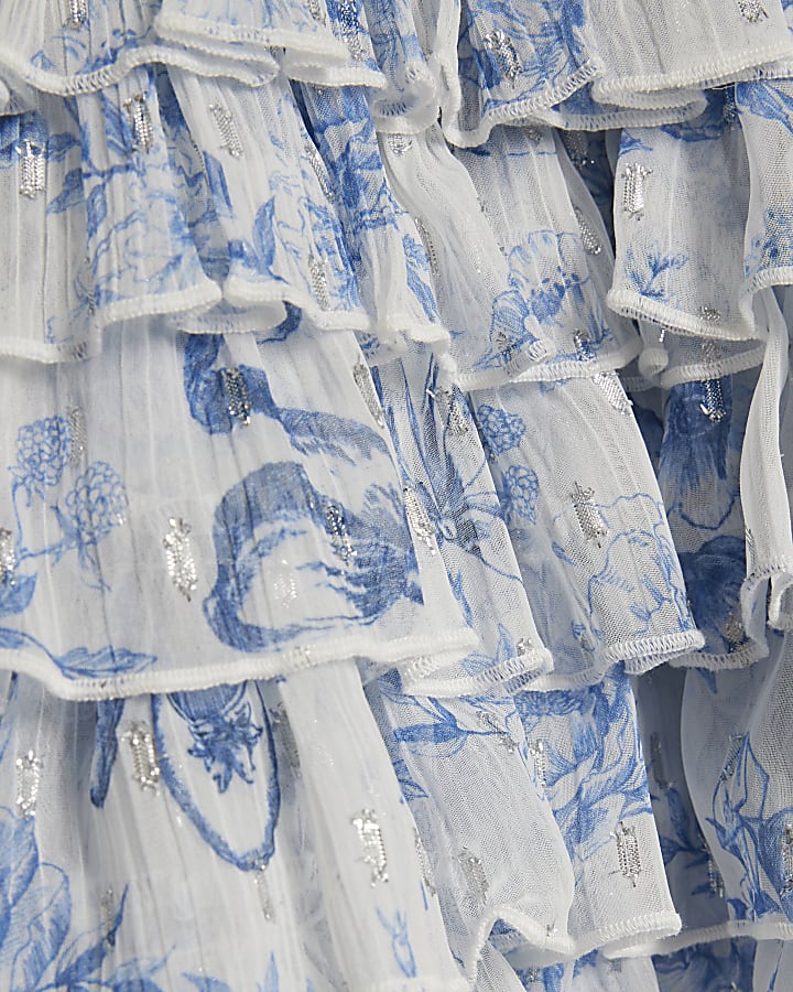 ragazze blu floreale chiffon orlo abito