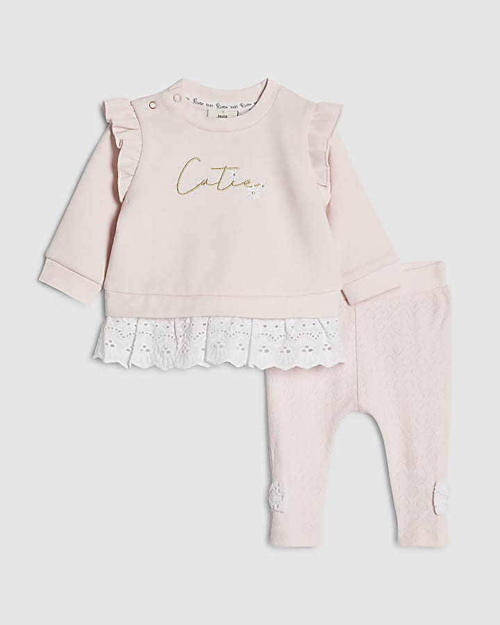 bambine rosa broderie felpa set
