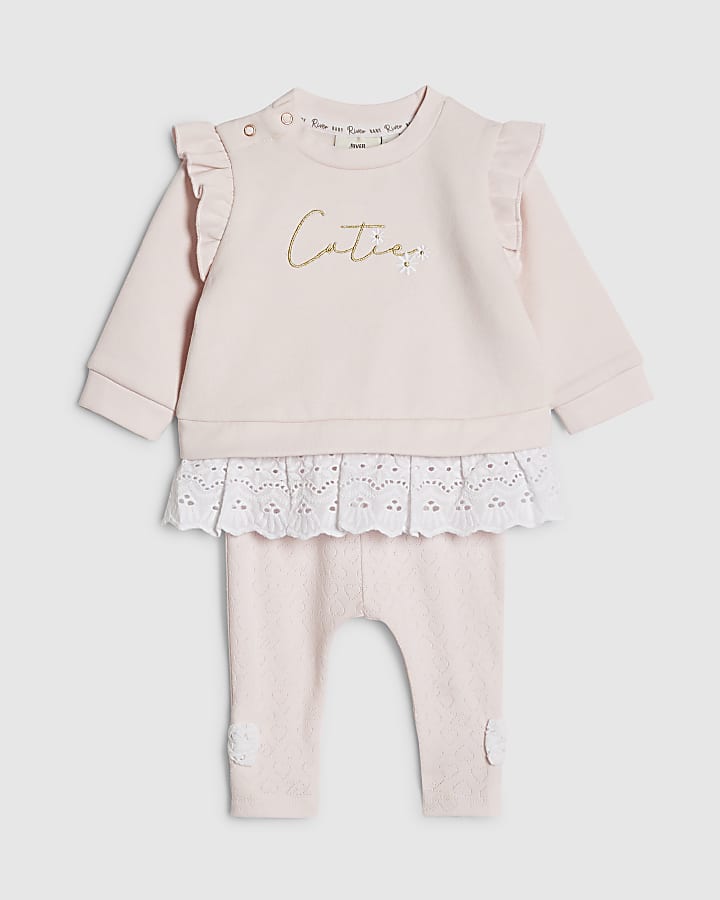 bambine rosa broderie felpa set