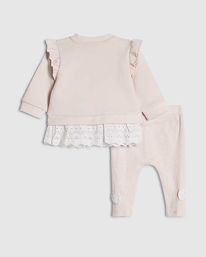 bambine rosa broderie felpa set