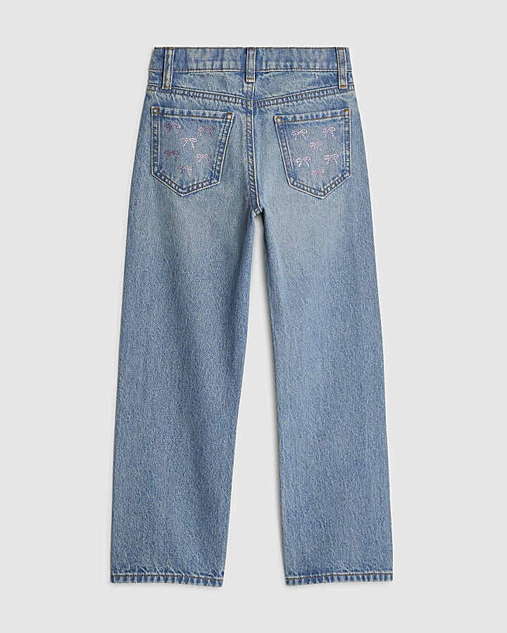 ragazze fiocco blu impreziosito dritto jeans