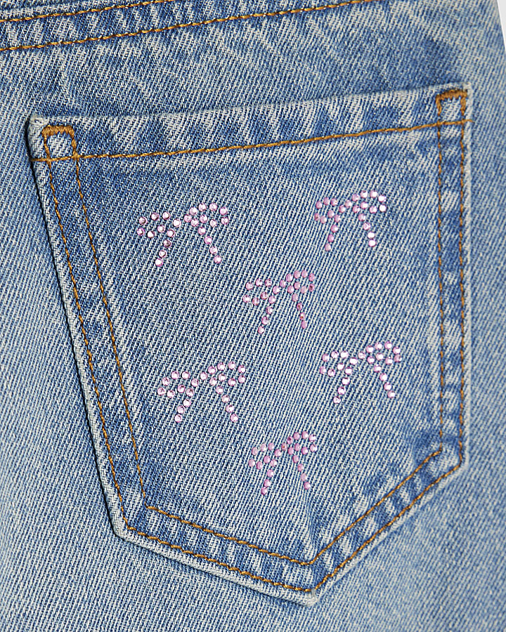 ragazze fiocco blu impreziosito dritto jeans