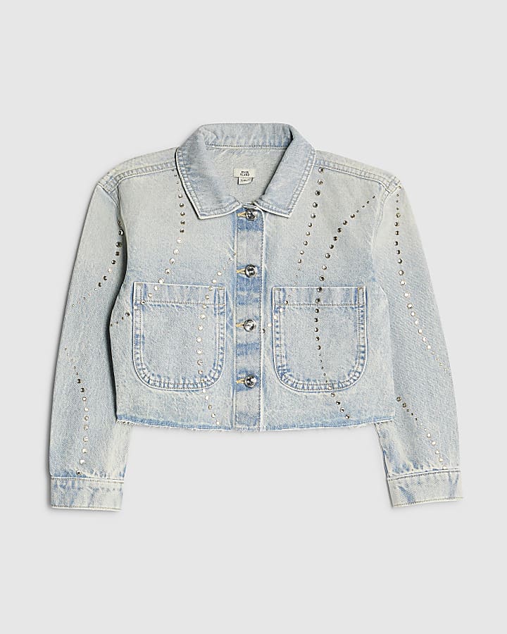 ragazze blu impreziosito giacca di jeans