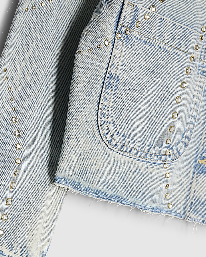 ragazze blu impreziosito giacca di jeans