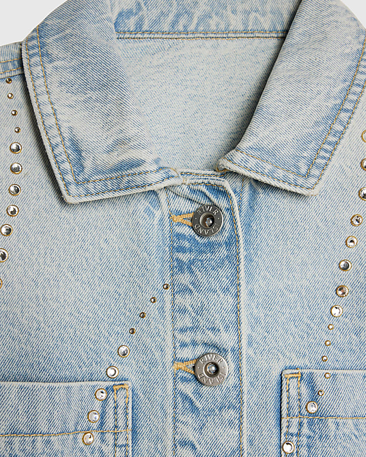 ragazze blu impreziosito giacca di jeans
