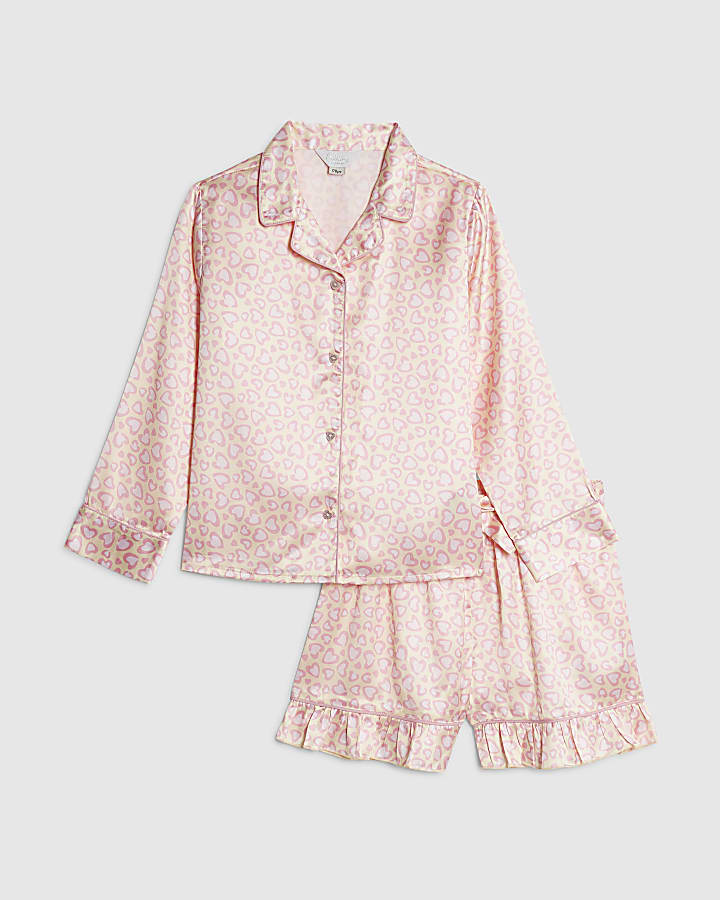 ragazze rosa leopardo raso pigiama set