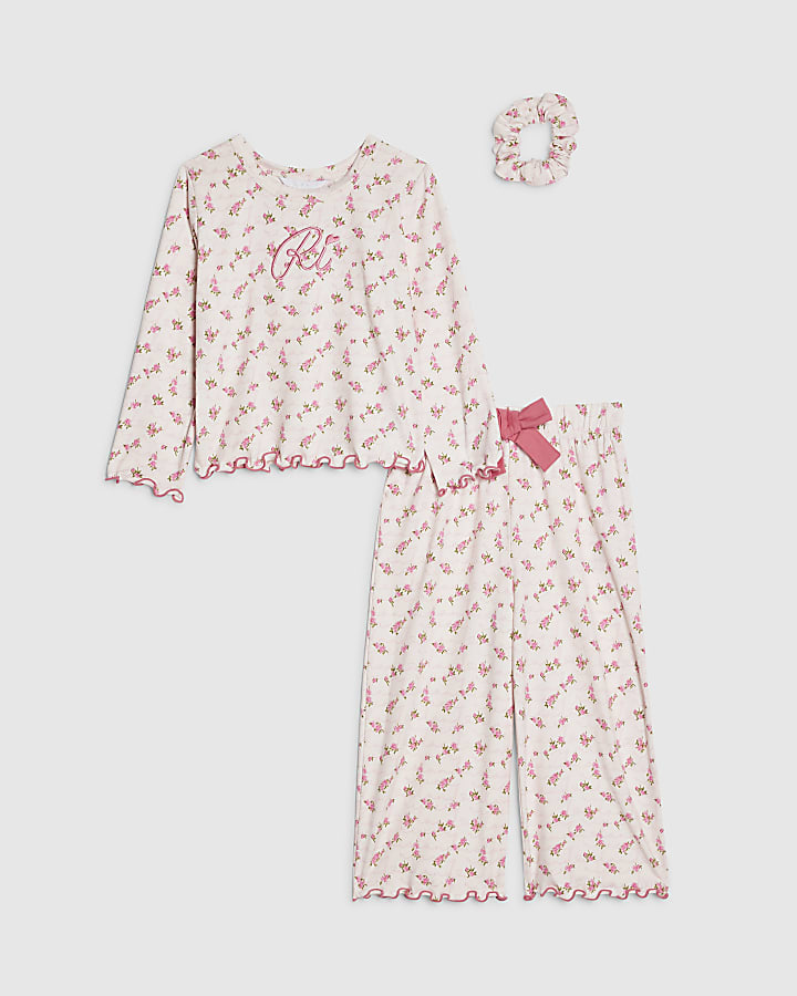 mini ragazze rosa bocciolo di rosa pigiama set
