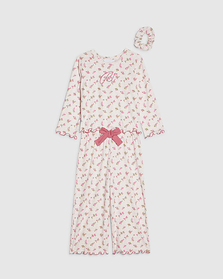 mini ragazze rosa bocciolo di rosa pigiama set