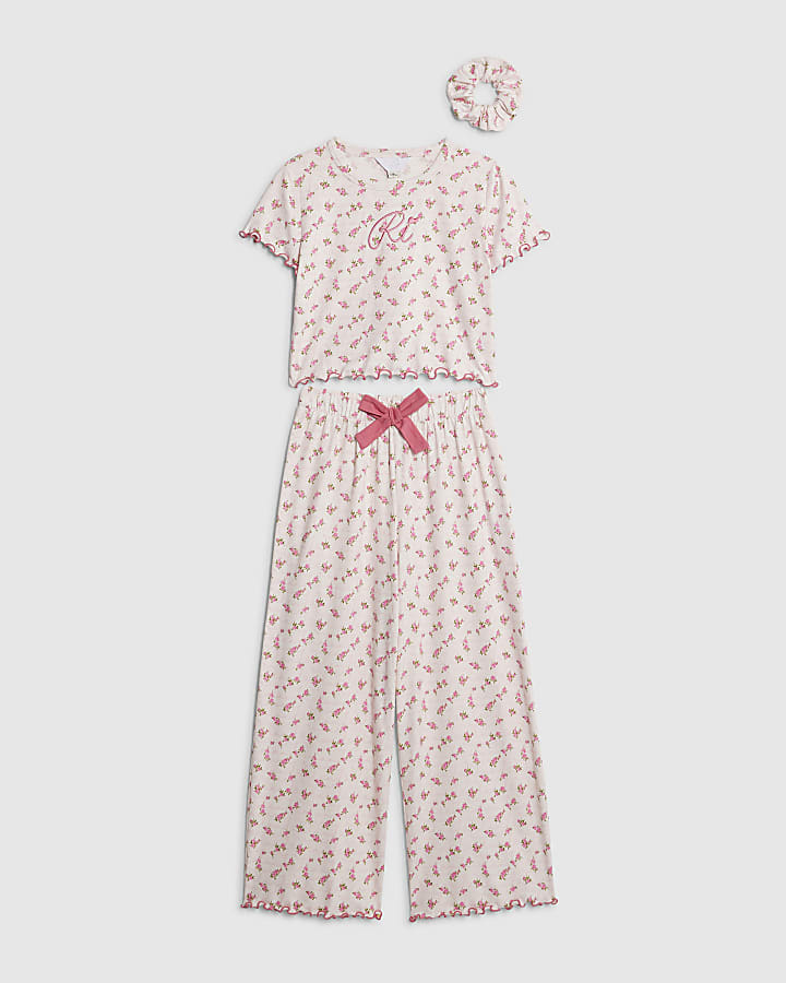 ragazze rosa bocciolo di rosa monogram set pigiama