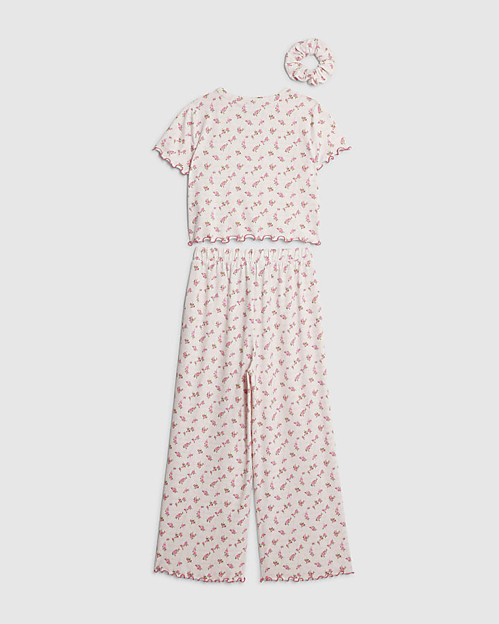ragazze rosa bocciolo di rosa monogram set pigiama