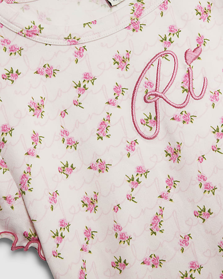 ragazze rosa bocciolo di rosa monogram set pigiama