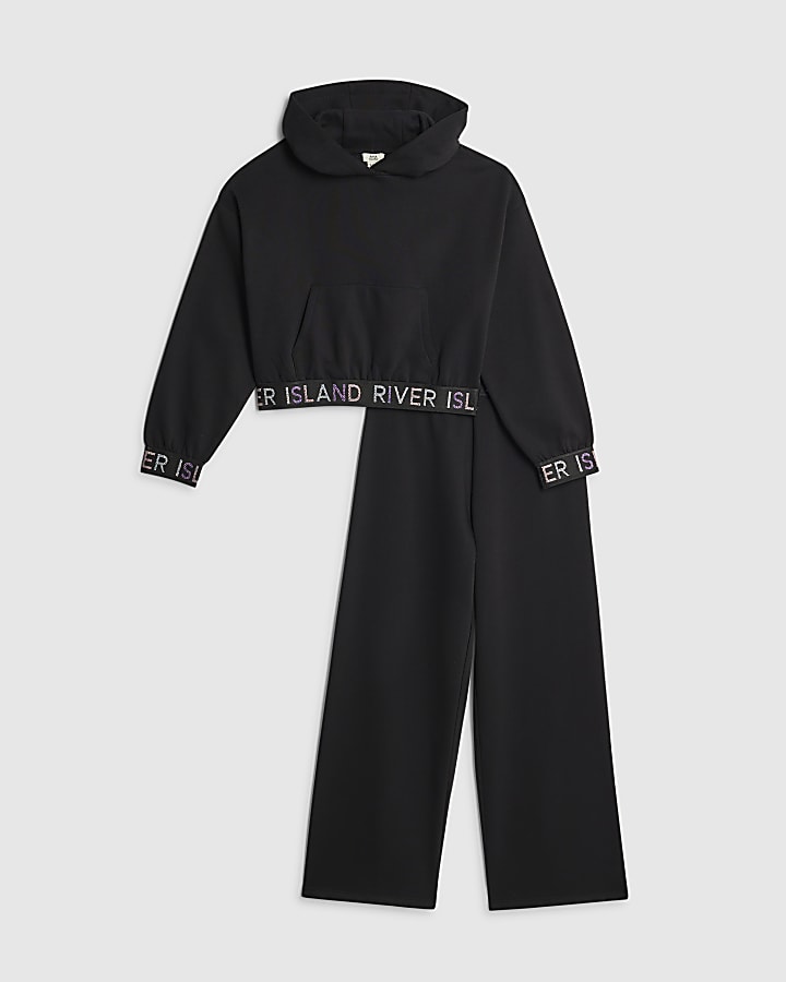 ragazze con cappuccio nero felpa set