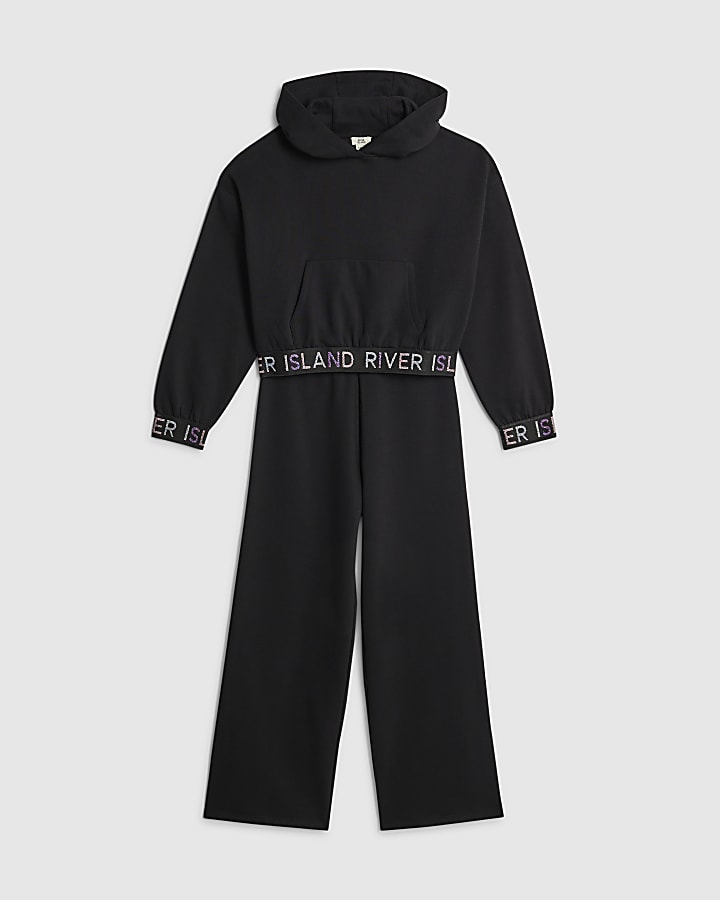 ragazze con cappuccio nero felpa set