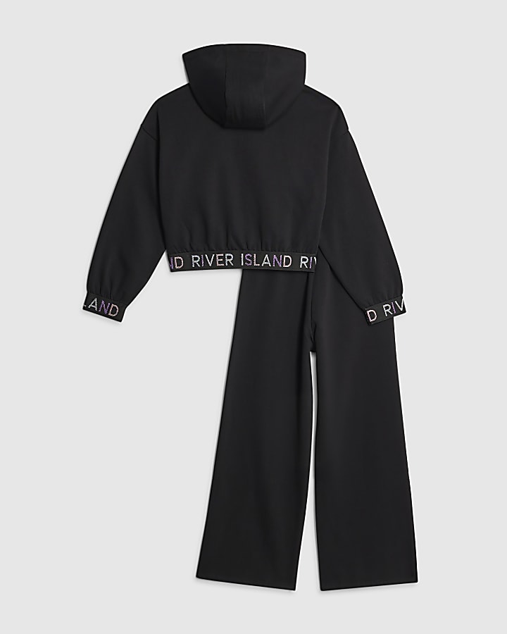 ragazze con cappuccio nero felpa set