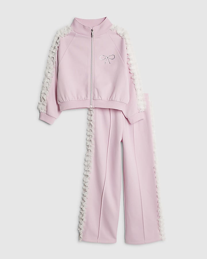 ragazze fiocco rosa ruffle side felpa set