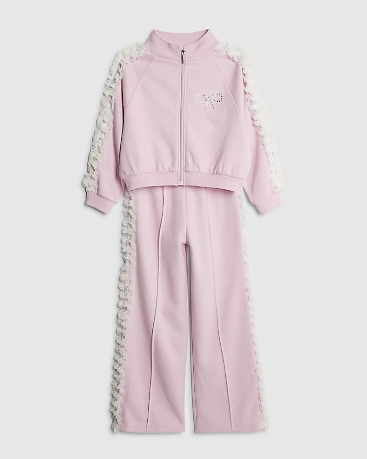 ragazze fiocco rosa ruffle side felpa set