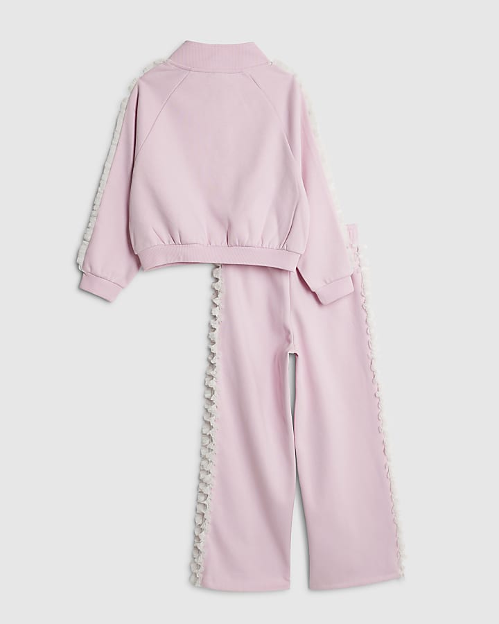 ragazze fiocco rosa ruffle side felpa set