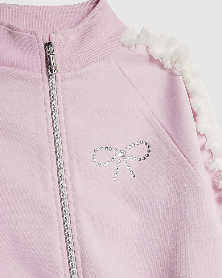 ragazze fiocco rosa ruffle side felpa set