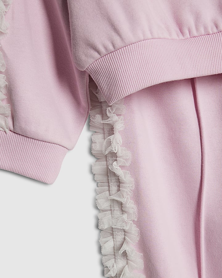 ragazze fiocco rosa ruffle side felpa set