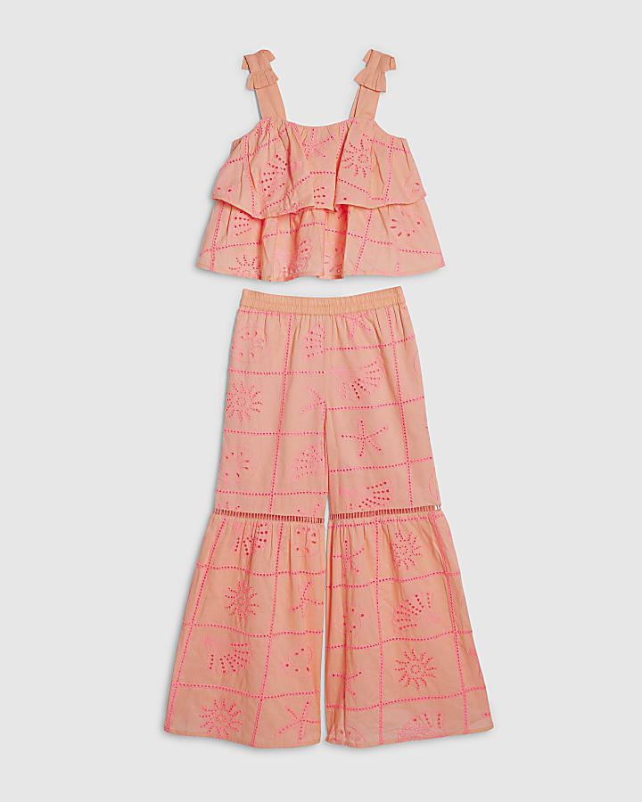 ragazze corallo livelli broderie top set